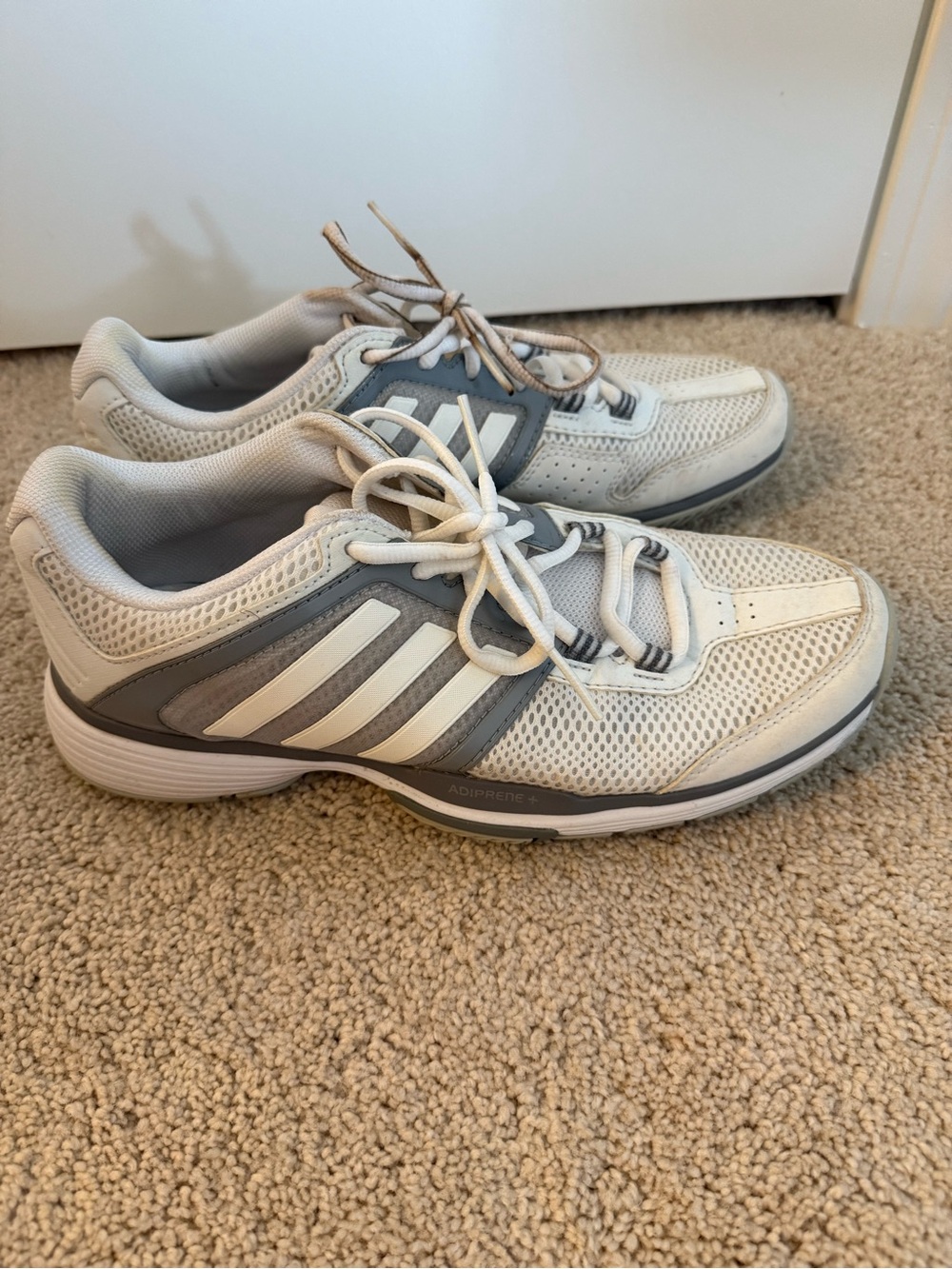 Adidas Women White & Gray Mesh Tennis Shoes